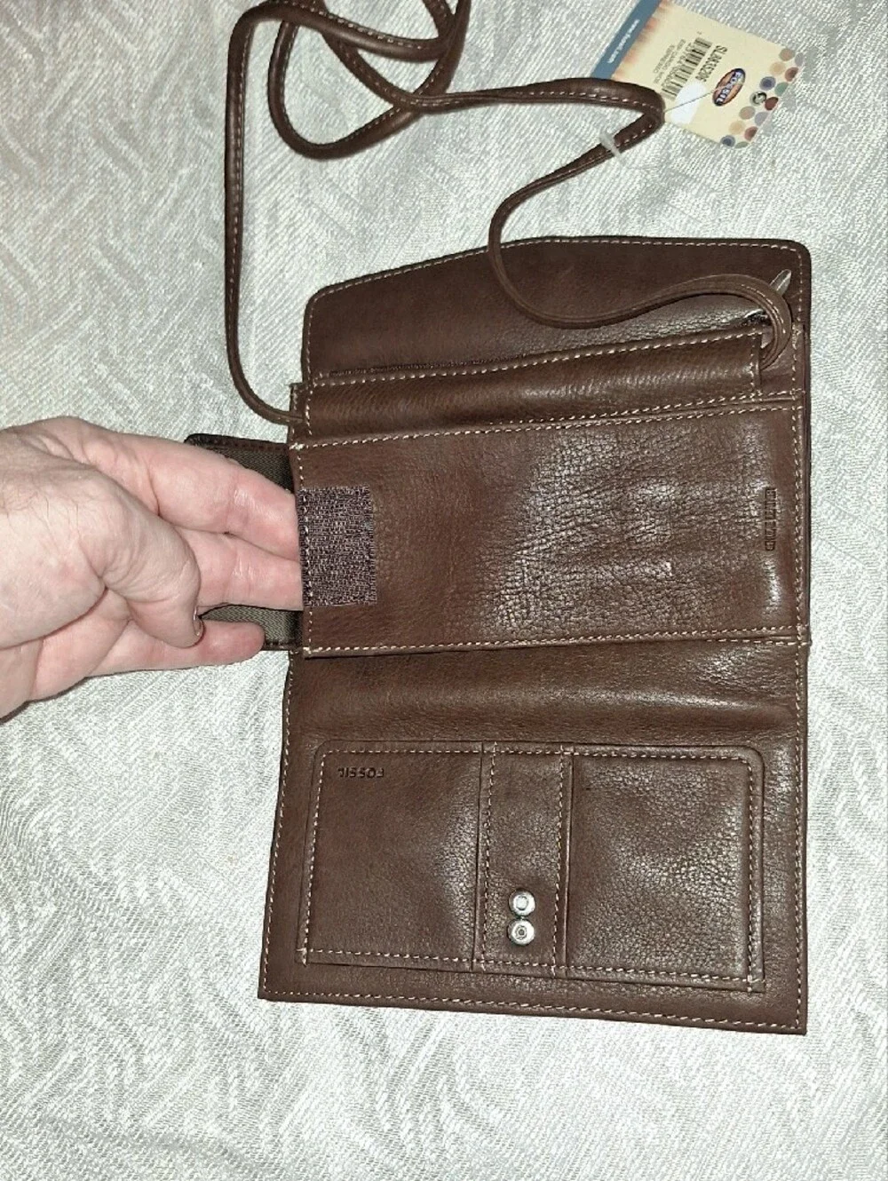 Fossil Brown Pebbled Leather Crossbody Wallet